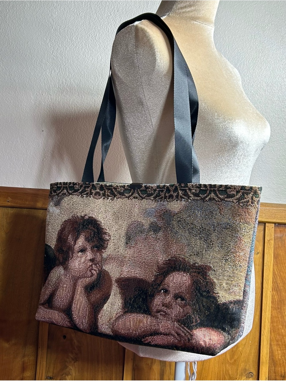Woven tapestry cherub angel Tote bag